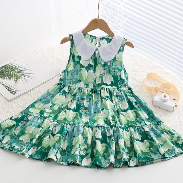 LOVZFMLL Robe d'Été à Imprimé Floral pour Filles Manches Courtes Col Rond Jupe Princesse