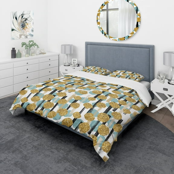 Designart 'Hand drawn Blue and Golden Glitter Circles' Modern & Contemporary Duvet Cover Set