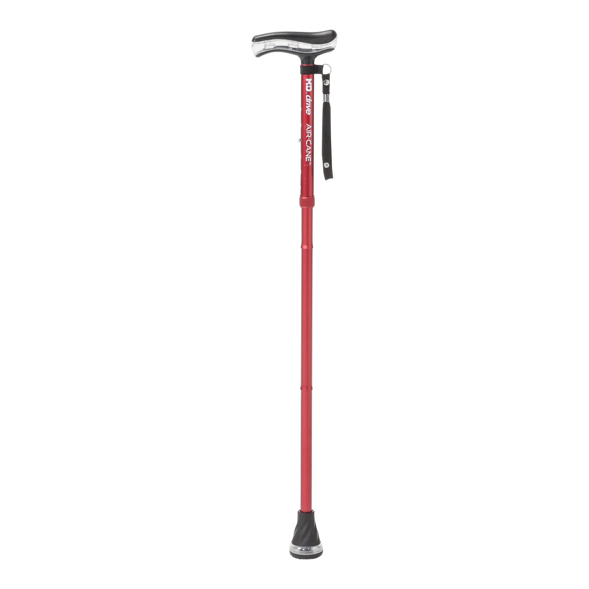 MD by Drive Air-Cane™, Lightweight Folding Walking Cane for Seniors and Adults, T-Handle, 350 lbs Capacity, Non-Slip Air Tip, Collapsible Design (Crimson)