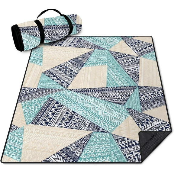 Extra Large Outdoor Picnic Blankets Waterproof Foldable 60" X 80", Boho Tribal Beach Mat Essentials Accessories，Portable Packable Thick Floral Rug for Travel Camping Hiking