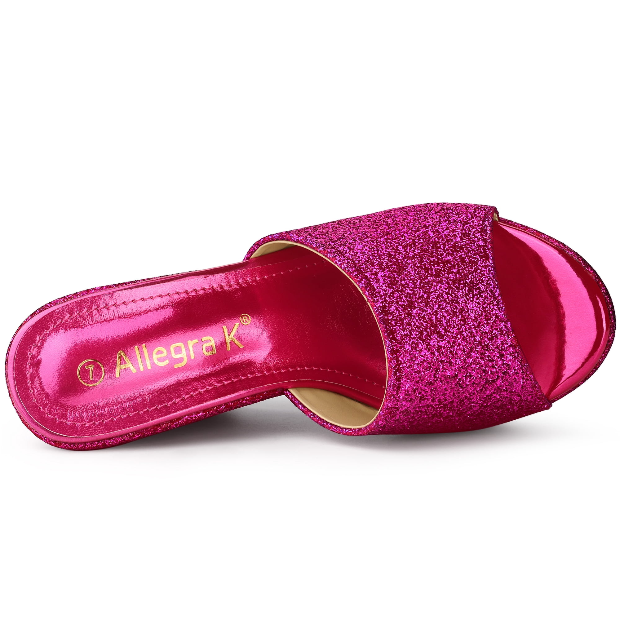 DARING DIVA Women's Glitter Platform Slip-on Wedge Heels Sandals Hot Pink 7