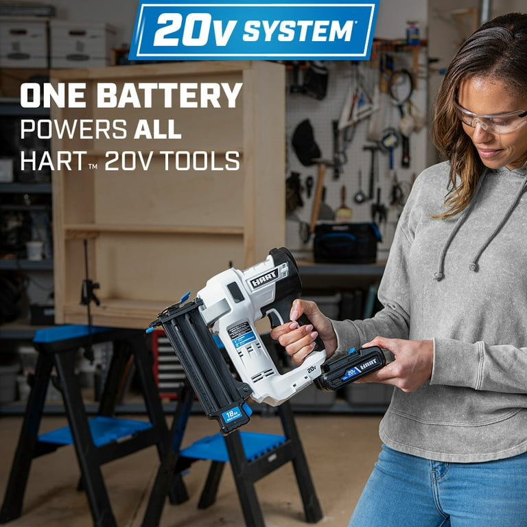 HART 20-Volt 2-inch 18-Gauge Battery-Powered Brad Nailer Kit, (1