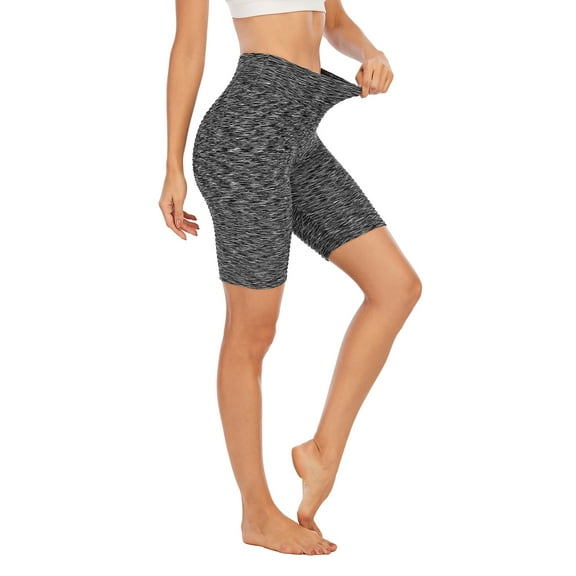 Biker Shorts for Women, High Waisted 5 Points Yoga Workout Shorts, Black, S