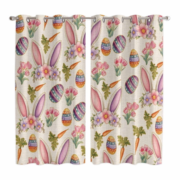 Easter Kitchen Curtains Window Panels, Country Floral Wreath Rabbit Ears Eggs Carrots Insulated Window Treatment Curtain, Grommet Curtains for Bedroom/Living Room/Bathroom, 2 Piece 52"Wx84"L