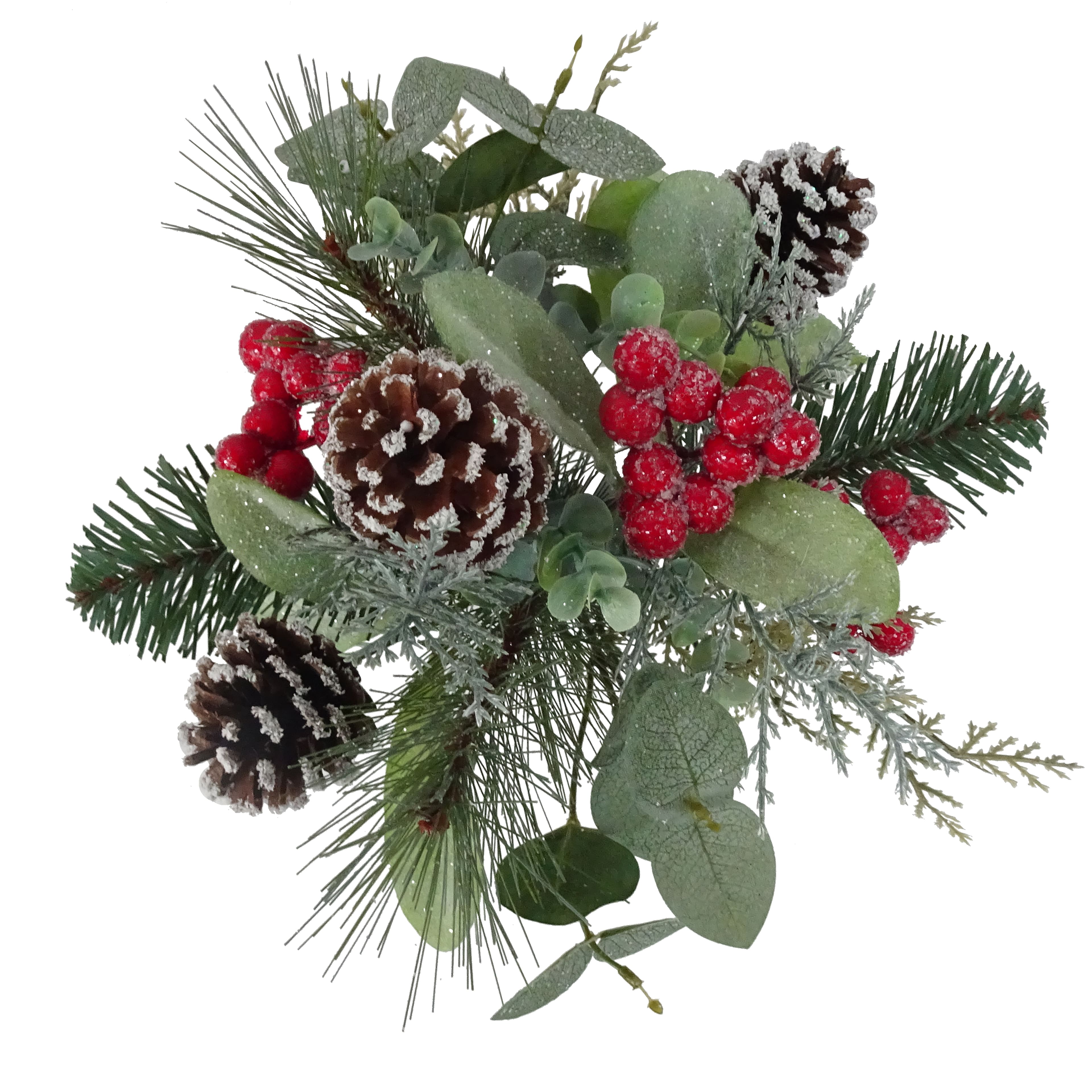 Lot of 2 Ashland Christmas Branch Frosted Floral Pick Bush w Pine Cones 18  Snow