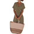 thumbnail image 2 of Women'S Outfits V Neck Cap Sleeve Crop Top Wide Leg Pant Sets Khaki S, 2 of 7