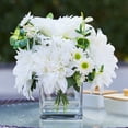 thumbnail image 2 of Enova Home Mixed Artificial Silk Dahlia Flowers Arrangement in Cube Glass Vase With Faux Water For Home Office Decoration (Cream), 2 of 4