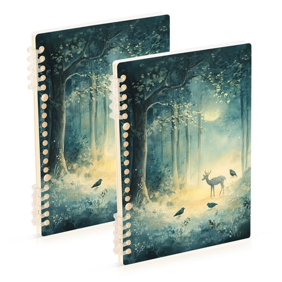 FORMRS 1-Subject Spiral Notebook 8" x 5" College Ruled 60 Refillable Sheet, 2 Pack, Night Forest Scene