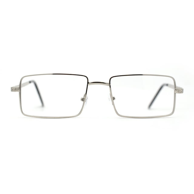 Squared Rectangle Dad Style Metal Rim Eye Glasses Silver