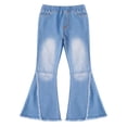 thumbnail image 6 of Zaldita Girls Elastic Waist Flared Jeans Raw Hem Bell Bottoms Denim Pants for Kids Casual Trousers Light Blue 14, 6 of 7
