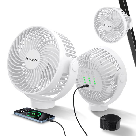 Ventilador para carrito de golf MAGOLFIN recargable de 1200 mAh, 3 velocidades, blanco