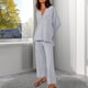 thumbnail image 3 of Camisa de Manga Conjuntos de salón de 2 piezas Traje de vacaciones con abertura lateral y hombros caídos para mujer Ygjytge Gris T XXL para Mujer, 3 of 8