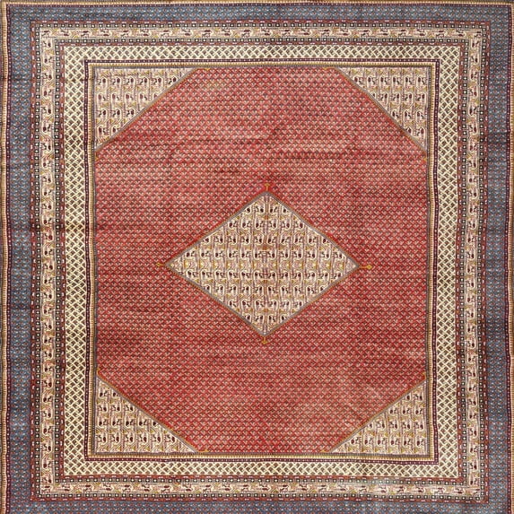 Ahgly Company Indoor Square Traditional Fire Brick Red Medallion Area Rugs, 6' Square
