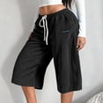 thumbnail image 3 of Corduroy Capri Pants for Women Summer Elastic Waist Drawstring Wide Straight Leg Casual Cropped Pants with Pockets, 3 of 7