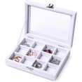 thumbnail image 1 of TRAHOO-Jewelry Organizer Tray with Clear Lid,12 Grid Velvet Drawer Insert Jewelry Storage Box with Transparent lid Jewelry Display Case Store Showcase Jewelry Box Gift for Women(White,12 Grid, 1 of 4