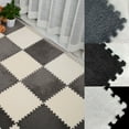 thumbnail image 2 of Plush Puzzle Foam Floor Mat Square Interlocking Fluffy Tiles with Border White and Grey Play Mat Puzzle Flooring Tiles Soft Climbing Area Rugs for Home Playroom Decoration, 2 of 8