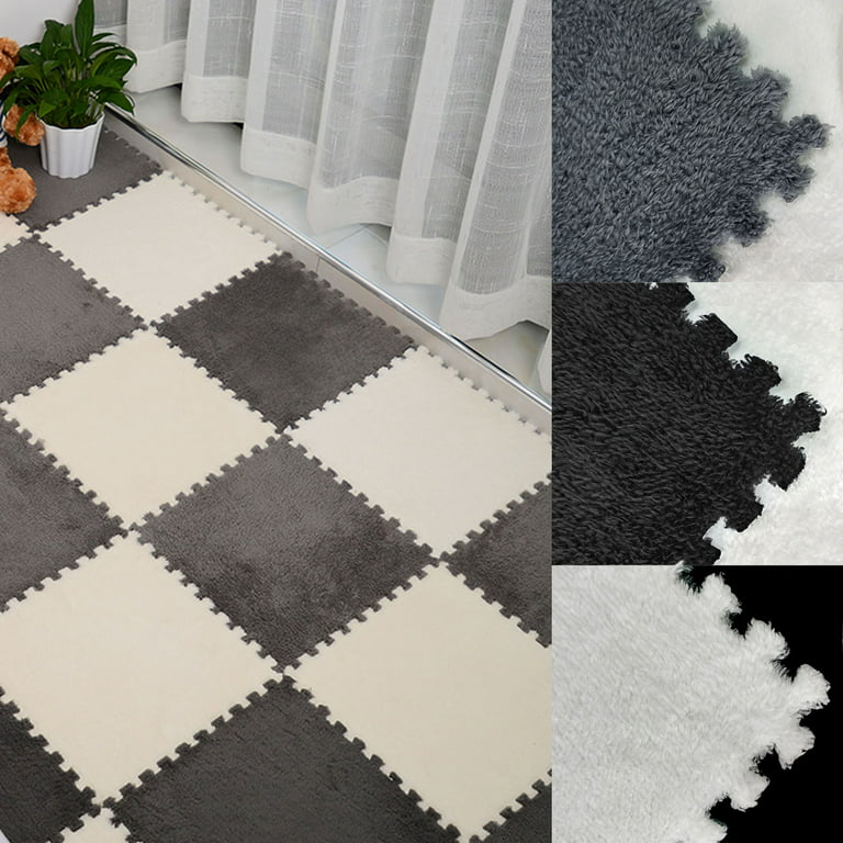 Xinhuadsh Floor Mat Solid Color Plush Dry Feet Floor Tiles Rug  Tear-resistant Protective Square Washable Bedroom Puzzle Rug Living Room Mat