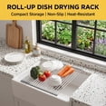 thumbnail image 3 of Roll Up Dish Drying Rack, 18.5" x 15.7" Stainless Steel Foldable Sink Rack, Anti-Slip Over Sink Storage Rack, Multi-Purpose Kitchen Drying Organizer for Sink Top, 3 of 8