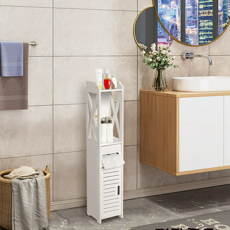 Zimtown Small Bathroom Storage Corner Floor Cabinet Cupboard Organizer for  Towel Toilet Paper Holder, White Finish 