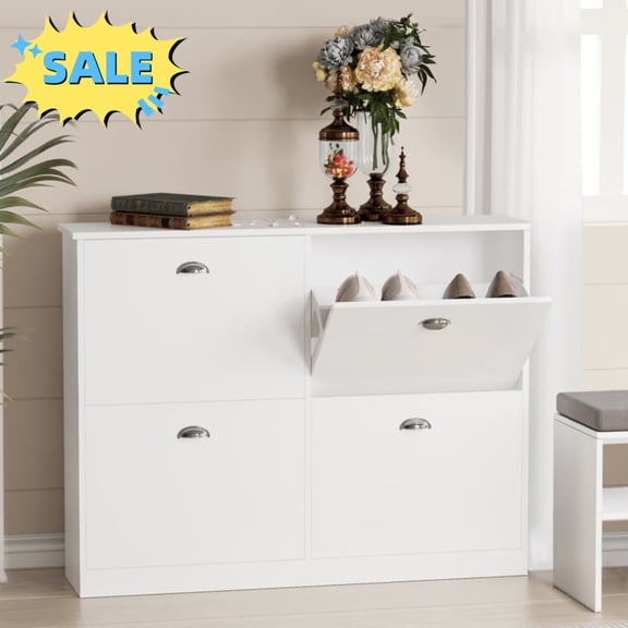 Tcbosik Shoe Storage Cabinet, Freestanding Shoe Organizer with 4 Flip Drawers, Hidden Shoe Rack for Hallway, Entryway, White