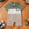 thumbnail image 6 of KPOPLK Baby Boy Polo Romper Pajama Short Sleeve Color Block Ribbed Knit Collared Cotton One-Piece Jumpsuit PJM Sleepwear Bodysuit 0-24M Size 6-9 Months,Green, 6 of 9