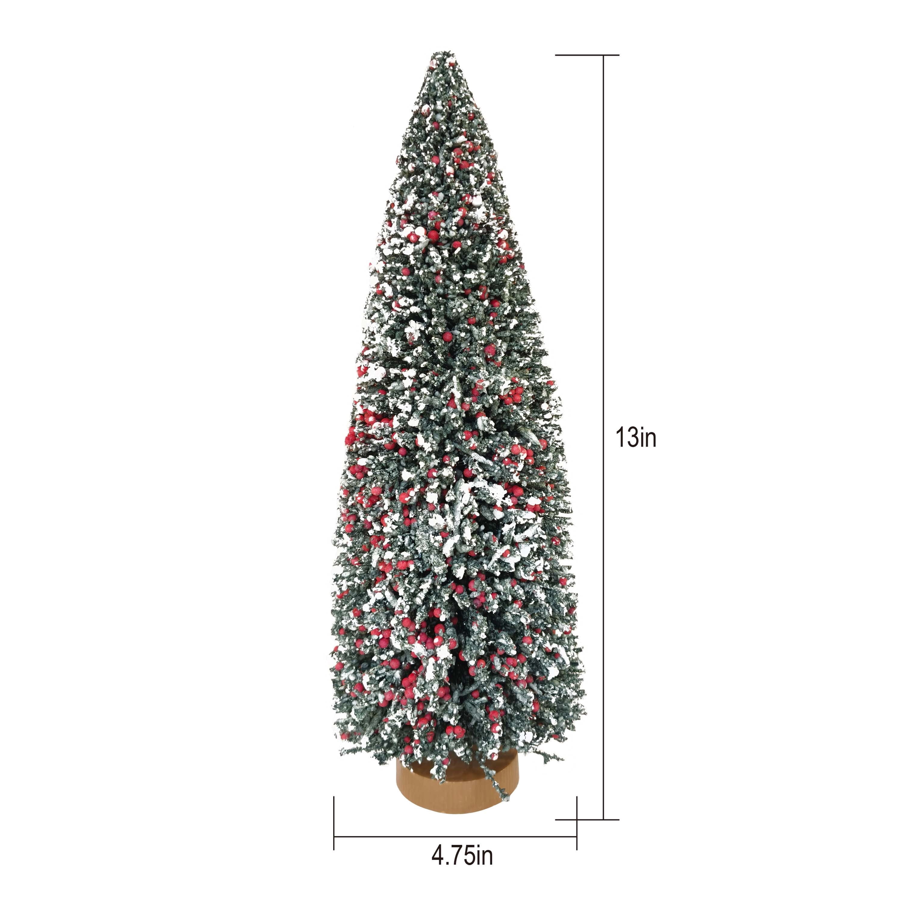 Christmas Village Snow-Flocked Berry Pine Tree, Multicolor, 13", by Holiday Time