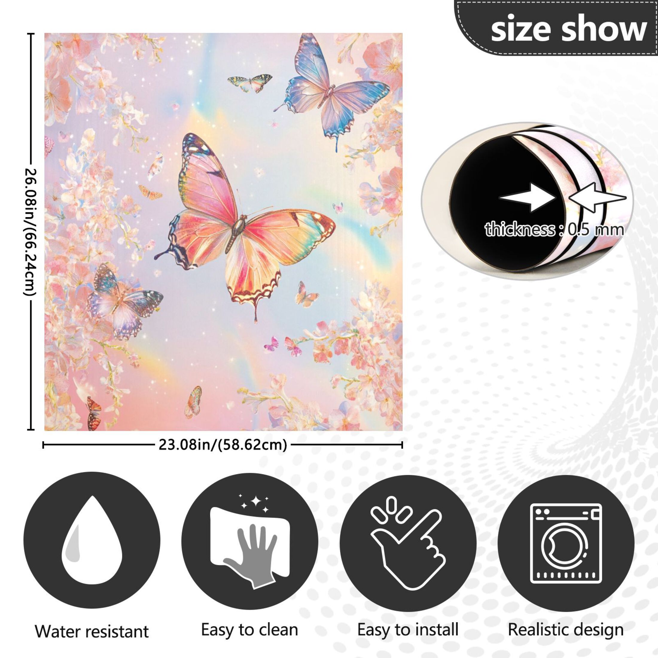 Dishwasher Magnetic Sticker 23x26 Inch Refrigerator Magnetic Sticker Washing Machine Magnetic Sticker Kitchen Panel Magnetic Sticker Home Decor Light Pink Flower Butterfly