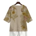 thumbnail image 6 of Craaazy Short Sleeve Button Down Shirts for Women V-neck Loose Cotton and Linen 3/4 Sleeve Prints Summer Clothes Gifts, 6 of 8