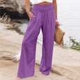 thumbnail image 2 of Linen Pants Women Linen High Waist Summer Beach Travel Vacation Wide Leg Sweatpants Women Purple M, 2 of 8