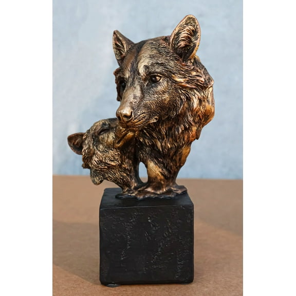 Ebros Gift 6" Tall Gray Wolf and Pup Head Bust Figurine with Black Pedestal