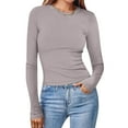 thumbnail image 2 of larppty Women 2025 Fall Clothes Long Sleeve Shirts Ribbed Knit Fitted Basic Tee Going Out Tops Casual Outfits (Light Gray, L), 2 of 6