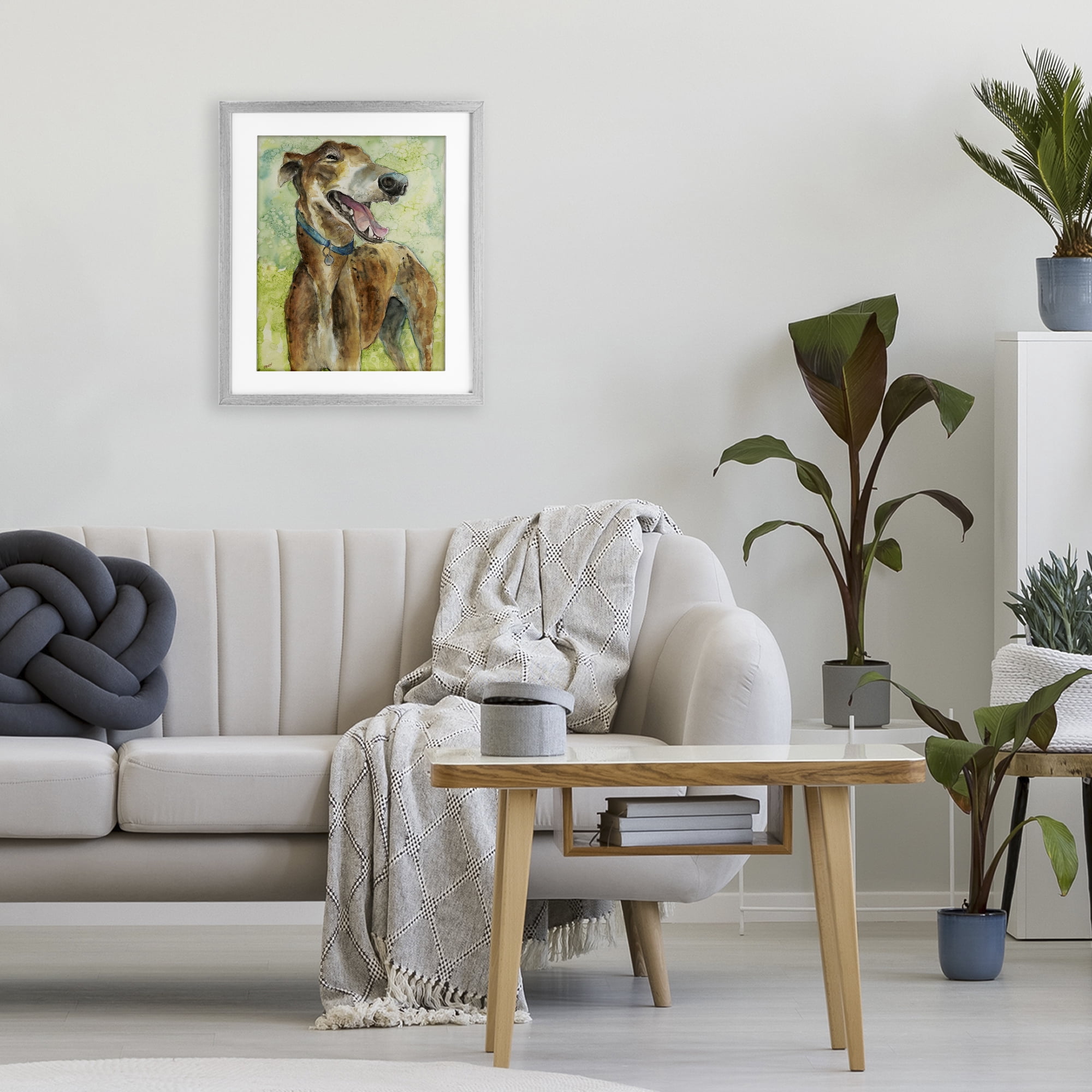 Stupell Industries Greyhound Smile Watercolor Gray Framed Print Under Glass, design by Patti Mann