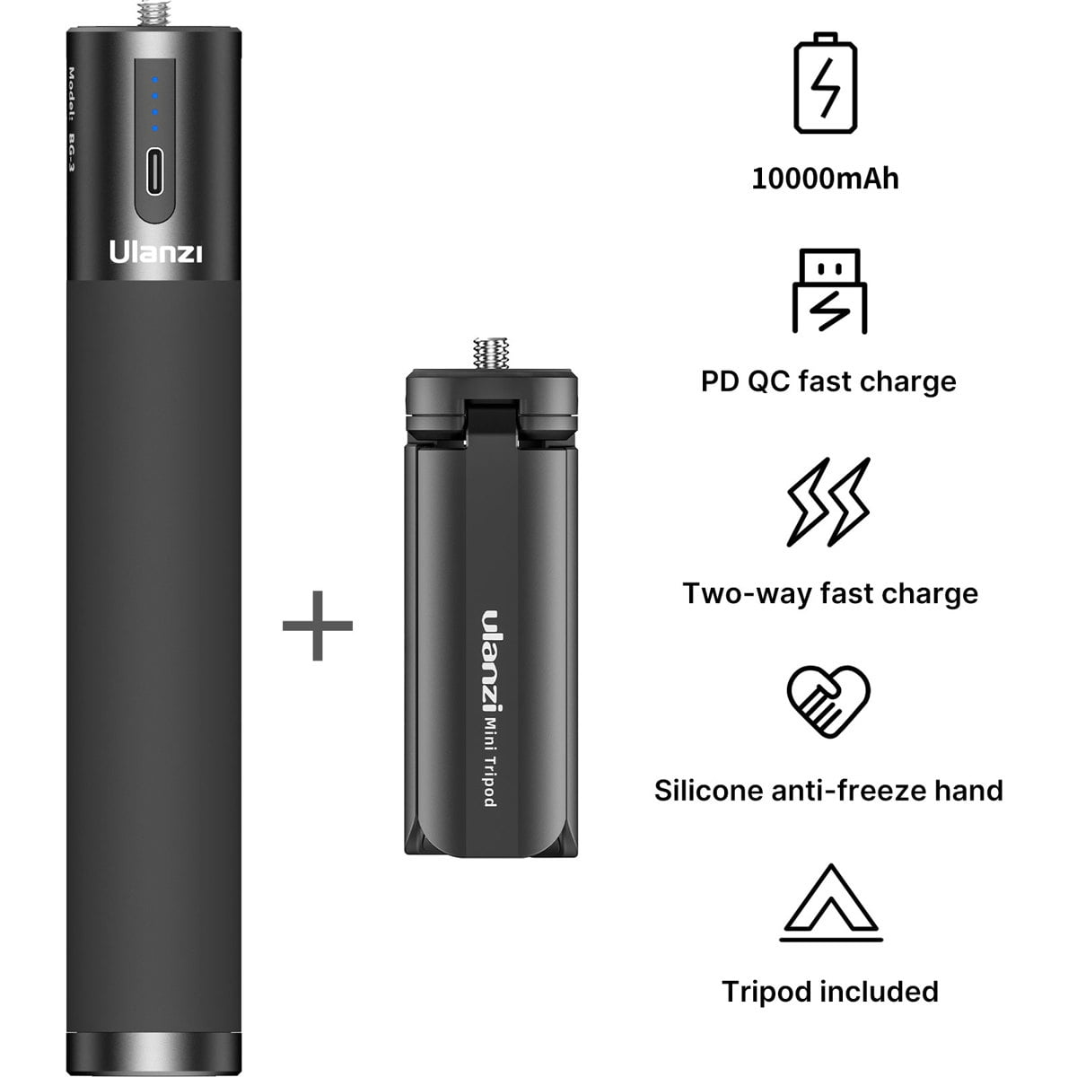 Ulanzi BG-3 10000mAh Power Bank Hand Grip with USB-A & Type-C Dual Charging Ports