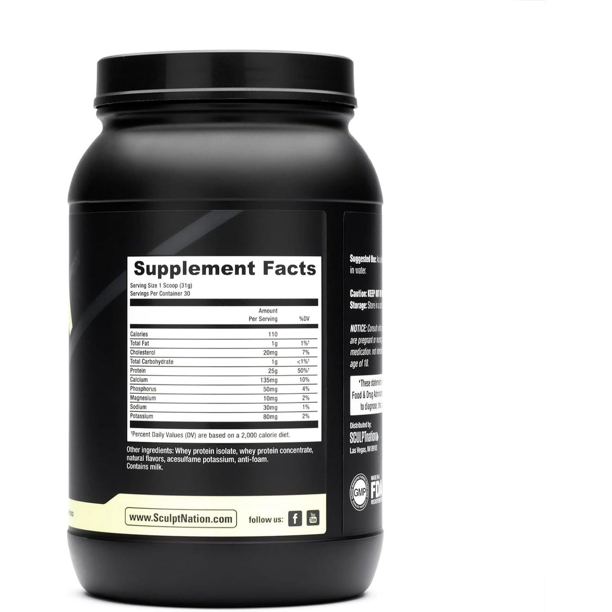 Sculpt Nation Whey Protein Powder Chocolate Flavor, BCAAs, Muscle Recovery, 1-Count, 30 Servings