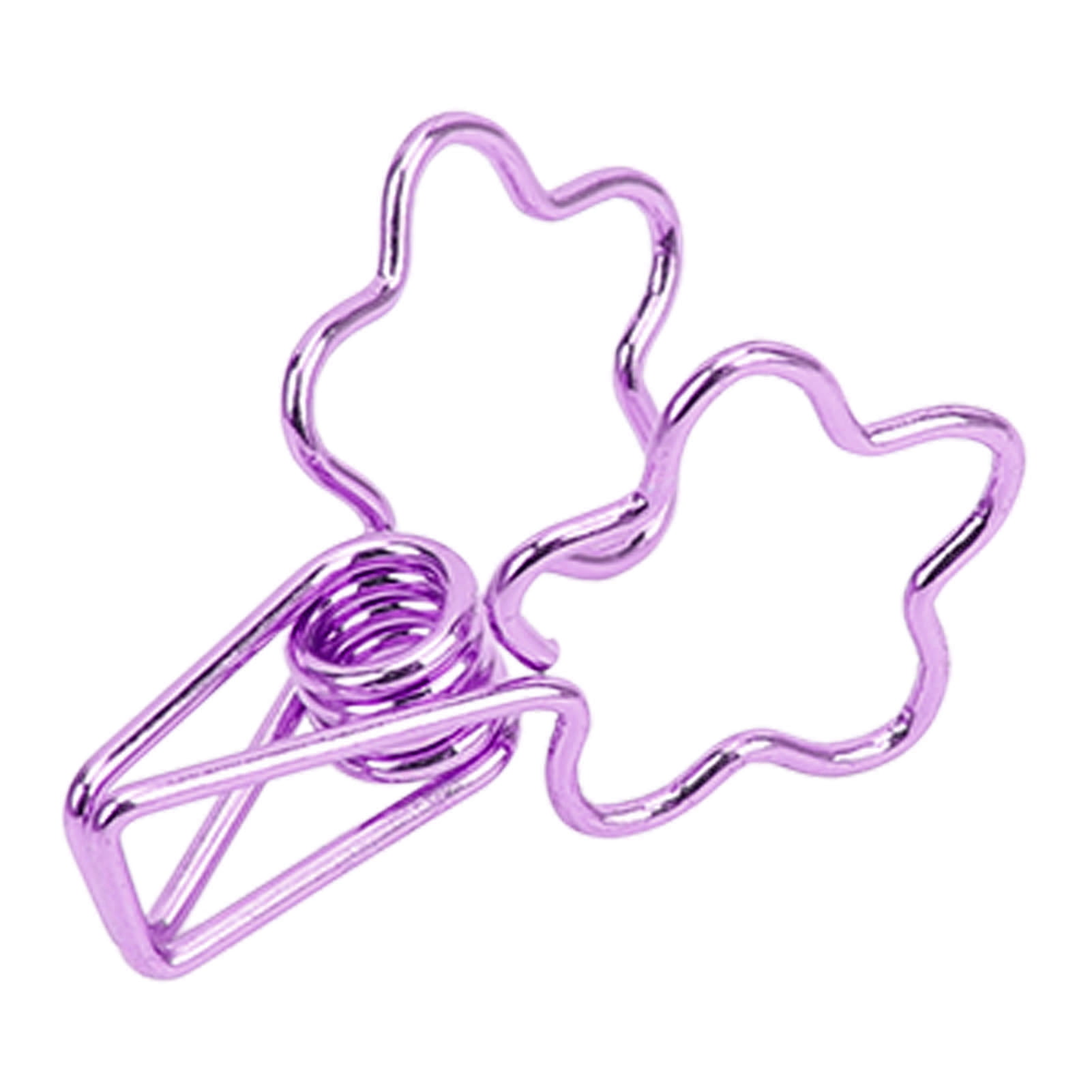 YAHHU 100pcs Cute Flower Shape Metal Binder Clips Hollowed Long Tail Paper Clamps for Office Document Ticket Journal Planner Organization Aesthetic Purple Desk Accessories