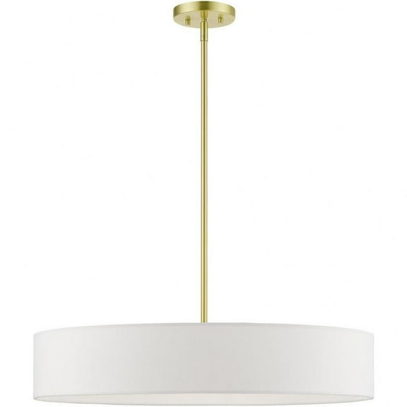 5 Light Large Drum Pendant in Timeless Style-13.5 inches Tall and 26 inches Wide-Satin Brass/Shiny White Finish Bailey Street Home 218-Bel-4829213