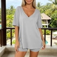 thumbnail image 5 of FAHUOMU Women 2 Piece Summer Lounge Short Set Matching Clothing With Pocket Vacation Travel Outfit Oversized V Neck Top & Loose Fit Shorts, 5 of 7