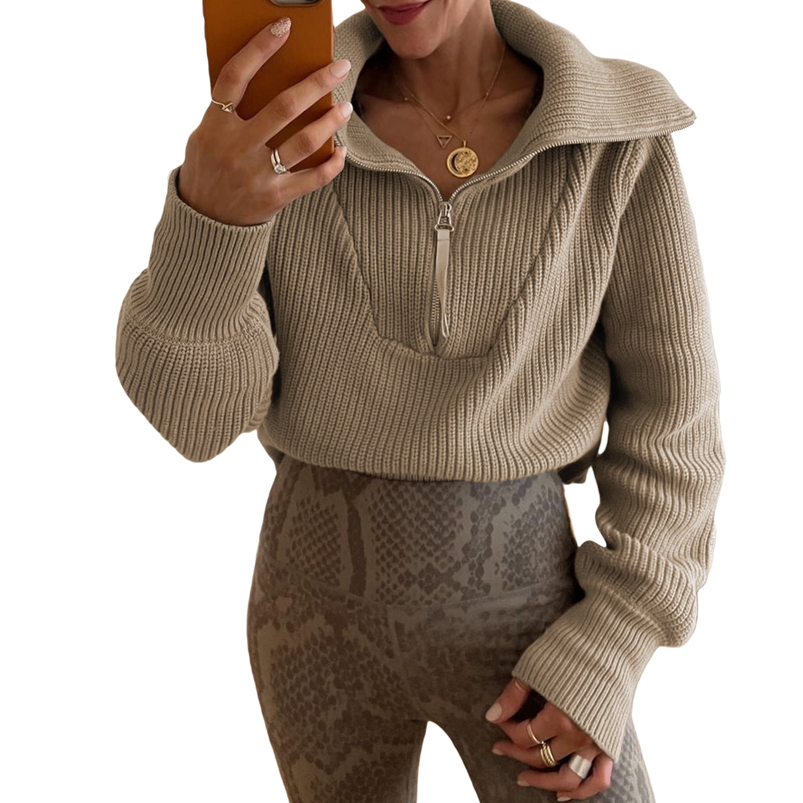 Women's Turtleneck Knit Sweater - Long Sleeve, Loose Fit With Pockets - View #8