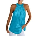 thumbnail image 2 of Summer Saving Wycnly Womens Tank Tops Party Club Sexy off Shoulder Sequin Pleated Swing Vest Tops Summer Fashion Solid Halter Sleeveless Shirts Blouse Sky Blue XL, 2 of 6