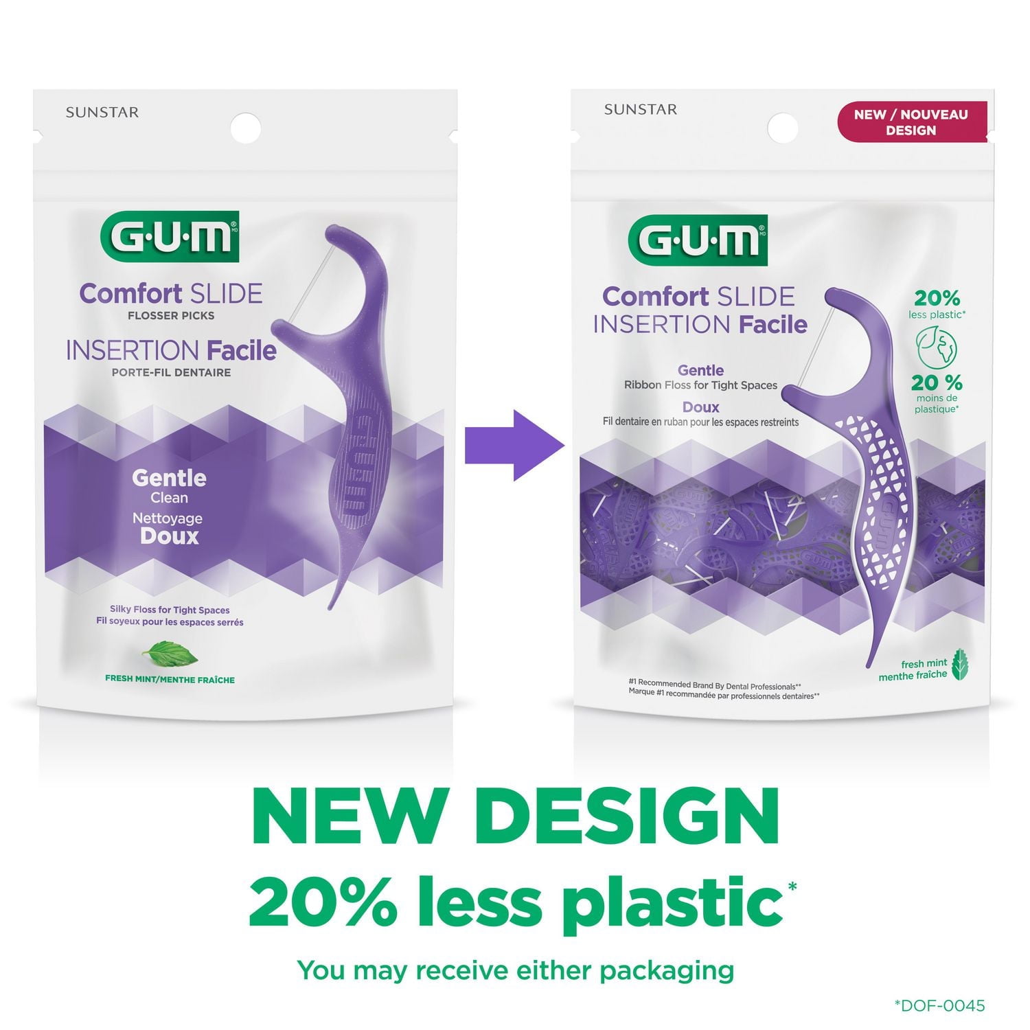 GUM® Comfort Slide Flosser, Silky Floss for Tight Spaces, Fresh Mint Flavour, 90 Count