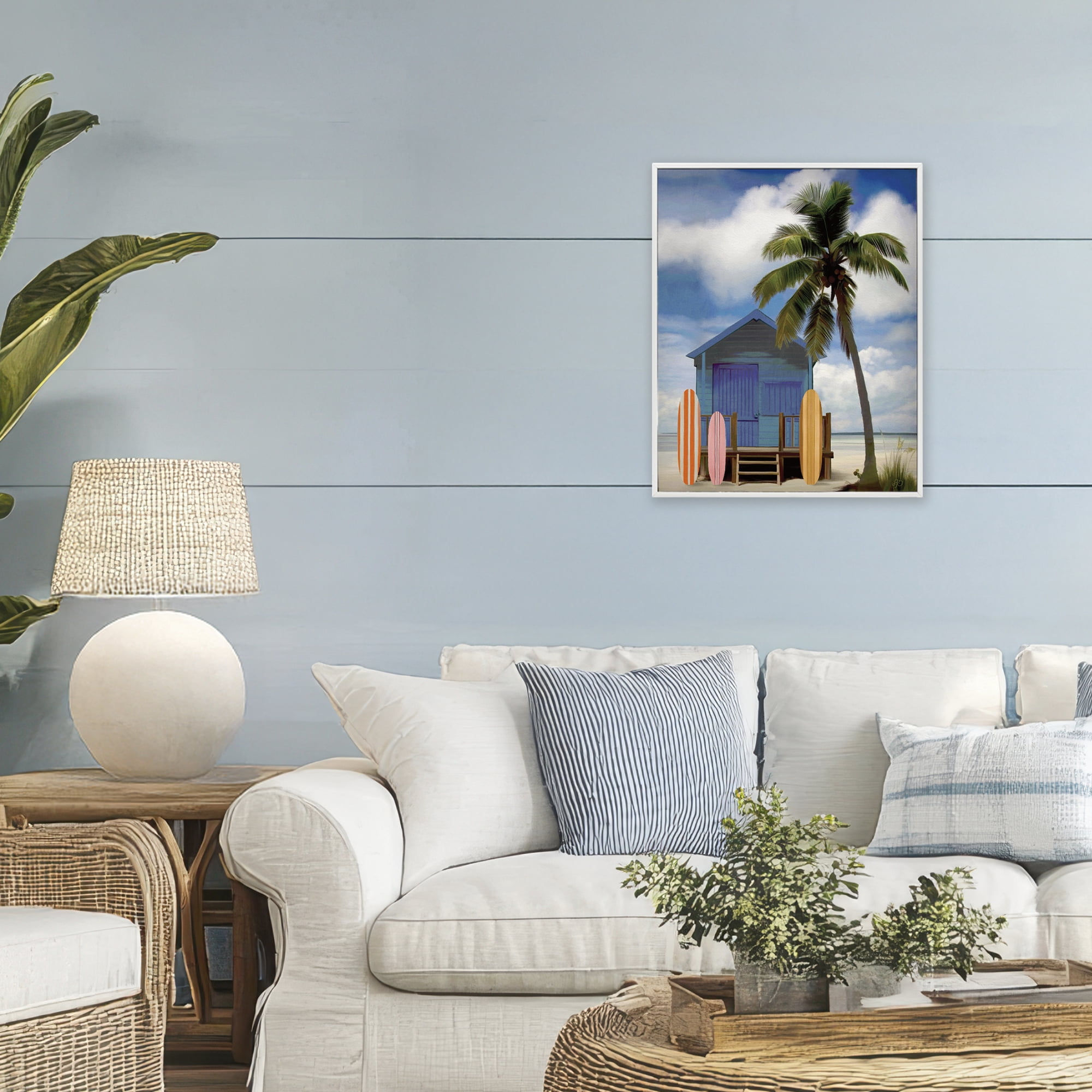 Stupell Industries Palm Overhanging Surf Shop White Framed Giclee Art, design by Lisa R Dumm