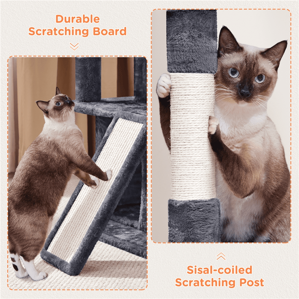 Alden Design 36" Cat Tree with Condo and Scratching Post Tower, Dark Gray