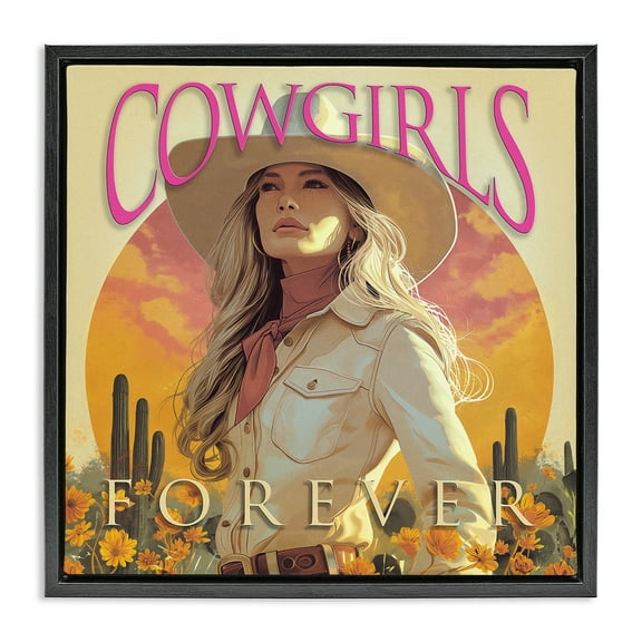 Stupell Industries Cowgirls Forever Portrait People Painting Black Floater Framed Canvas Art Print Wall Art, 18 x 18