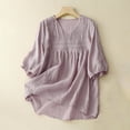 thumbnail image 2 of HAPIMO Women's Trendy Cotton Linen Loose Tops Solid Color Ruched Summer Tees 3/4 Sleeve V Neck Pullover for Teen Girls Elegant Casual Relaxed Blouses Purple L, 2 of 9