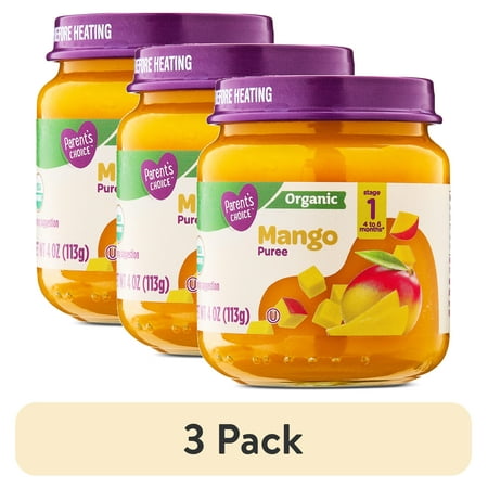 (3 pack) Parent's Choice Organic Stage 1 Baby Food Mango, 4 oz Jar