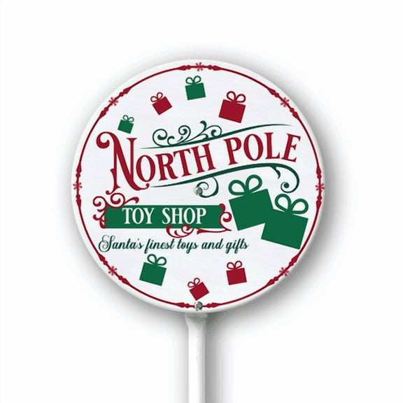 Eveokoki Christmas Decorations Outdoor Yard Signs - North Pole Aluminum Signs with Stakes for Winter Holiday Outside Yard Pathway Lawn Decor Supplies 9.2x9.2Inch