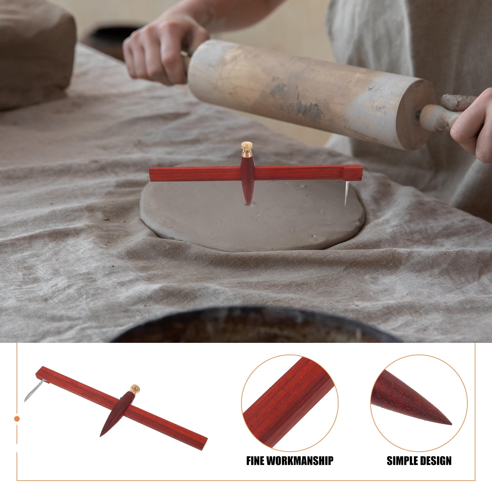 ELAYARD Dark Red Clay Compass Tool with Wood Handle, Precision Circle Cutter for Pottery, Crafts, and Art Projects