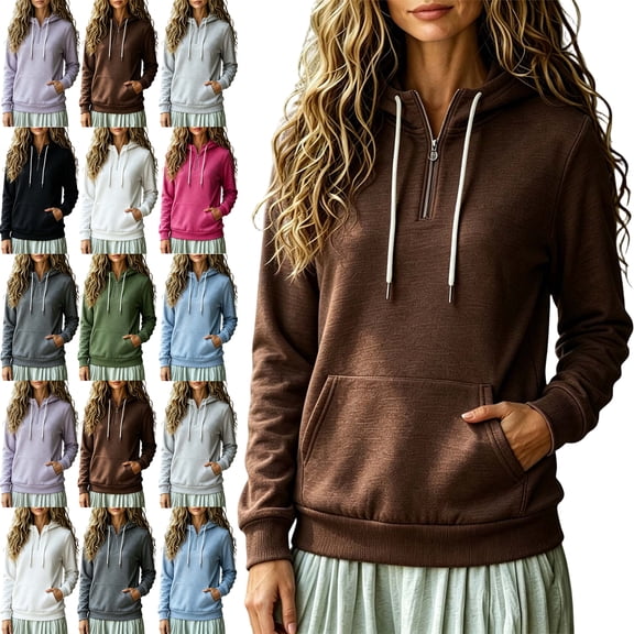 SYwaren Oversized Pullover for Women Half Zip Sweatshirt Long Sleeve Casual Solid Color Pockets Fall Winter Tops