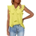 thumbnail image 1 of Playeras,Blusas y Tops,Ropa para Mujer Camisetas de tirantes Camisetas sin mangas de verano para mujer, blusas de gasa sin mangas sólidas informales, chaleco elegante con volantes (Yellow, L), 1 of 7