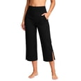thumbnail image 2 of Womens High Waisted Capri Wide Leg Yoga Pants with Slits Summer Casual Athletic Workout Cropped Pants with Pockets,Black,M, 2 of 8